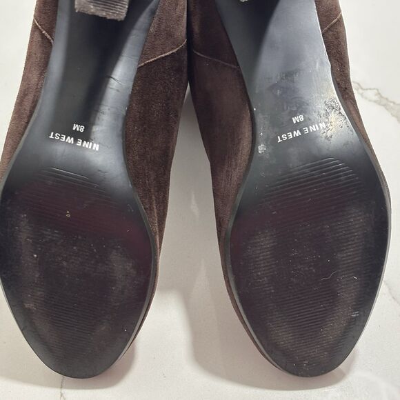 Women's Nine West Pegeen Pull On Ankle Boots Booties Shoes Size 8M Brown Suede - Picture 10 of 15